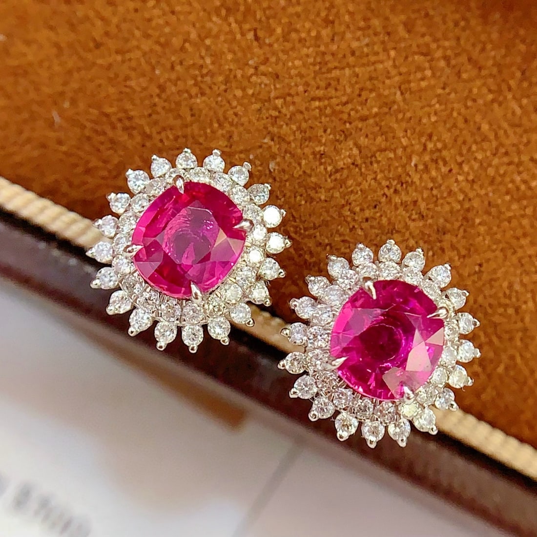 14k Gold 1.6 Ct Natural Ruby & Diamond Earrings - 4