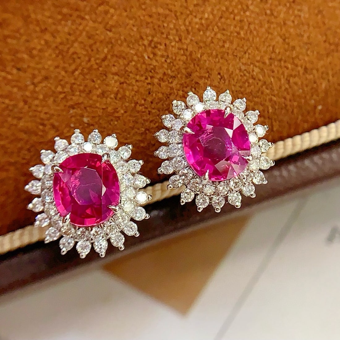 14k Gold 1.6 Ct Natural Ruby & Diamond Earrings - 5