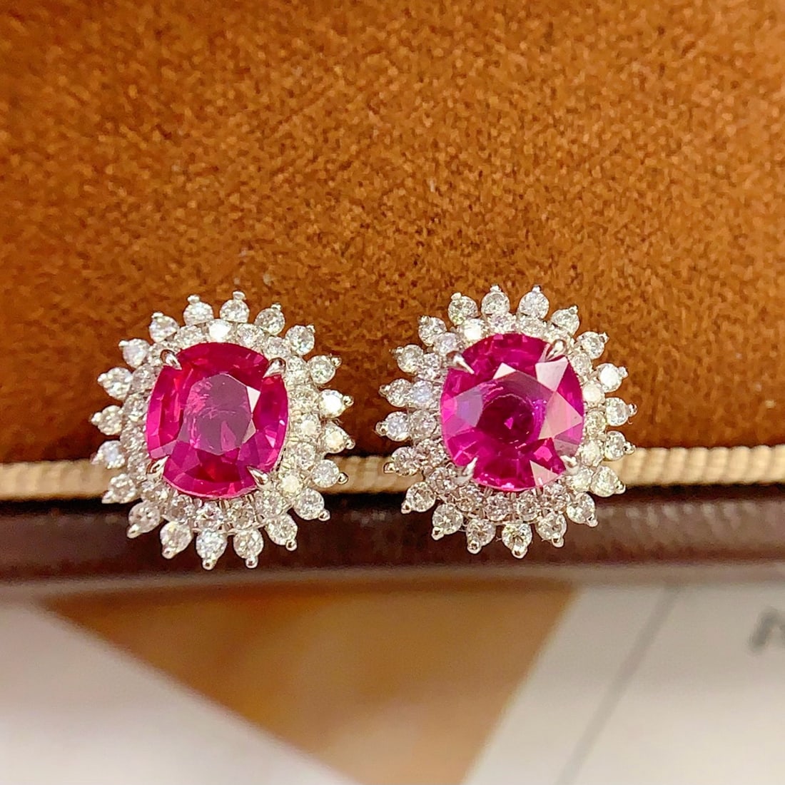 14k Gold 1.6 Ct Natural Ruby & Diamond Earrings - 6