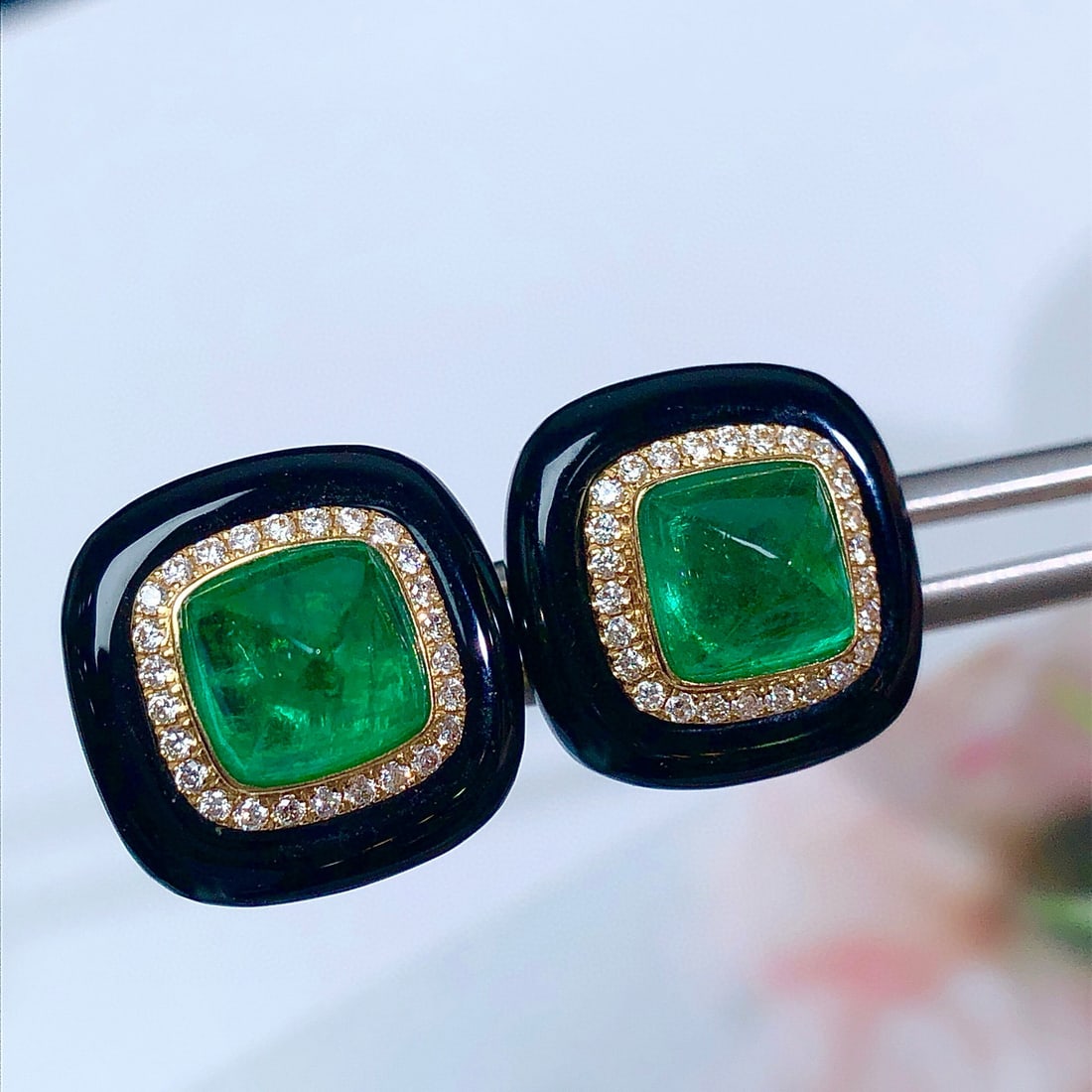14k Gold 4.15 Ctw Vivid Green Natural Emerald & Diamond Earrings - 2