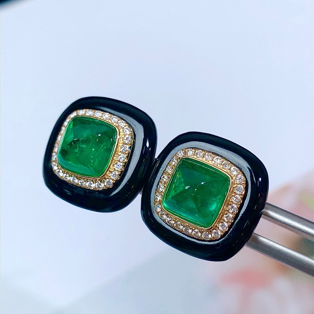 14k Gold 4.15 Ctw Vivid Green Natural Emerald & Diamond Earrings - 4