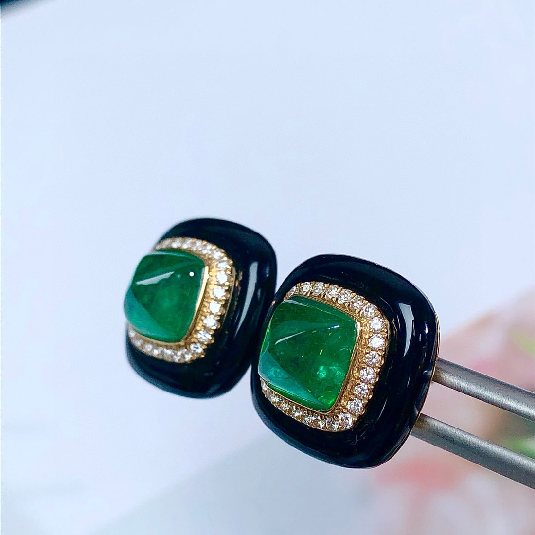 14k Gold 4.15 Ctw Vivid Green Natural Emerald & Diamond Earrings - 5