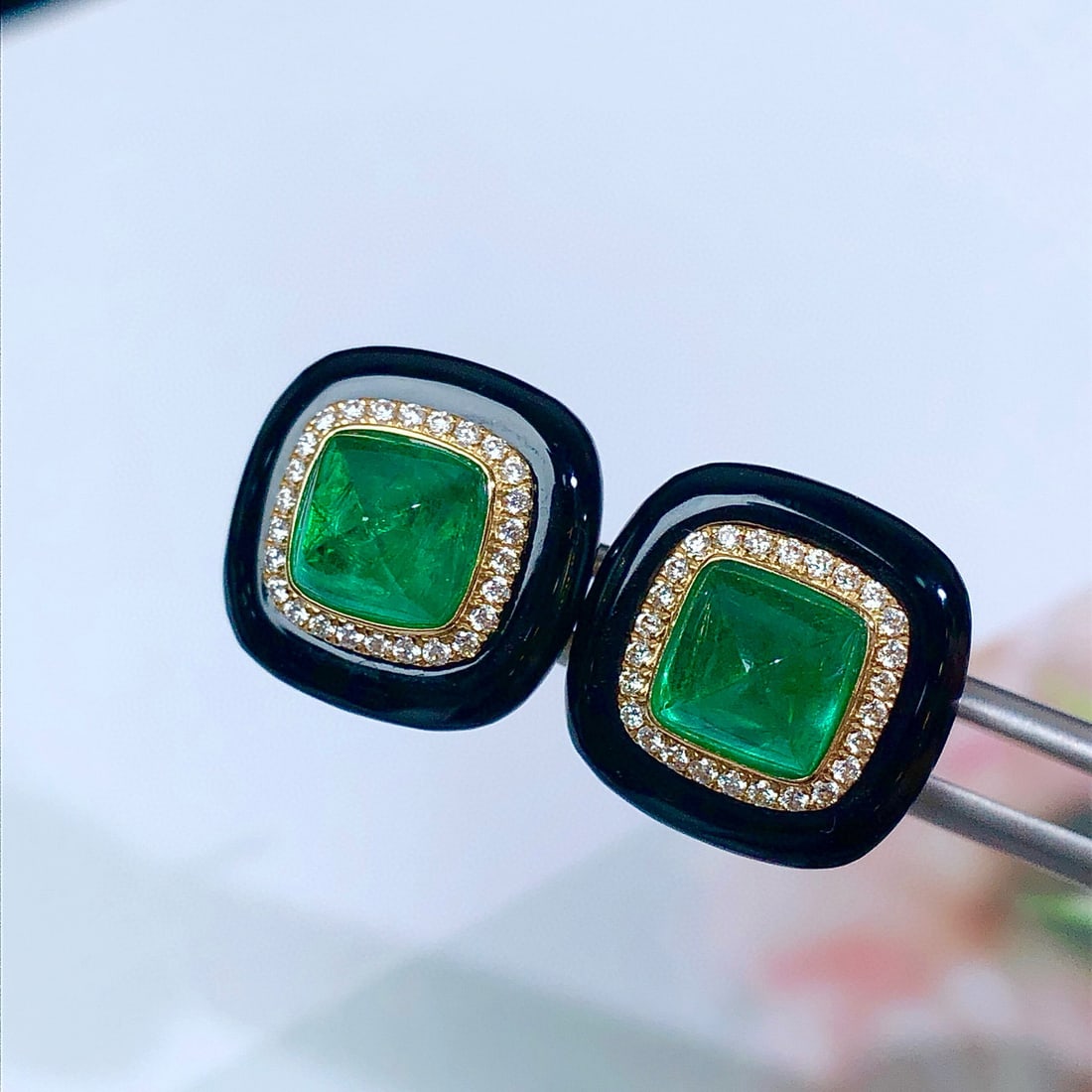 14k Gold 4.15 Ctw Vivid Green Natural Emerald & Diamond Earrings - 6