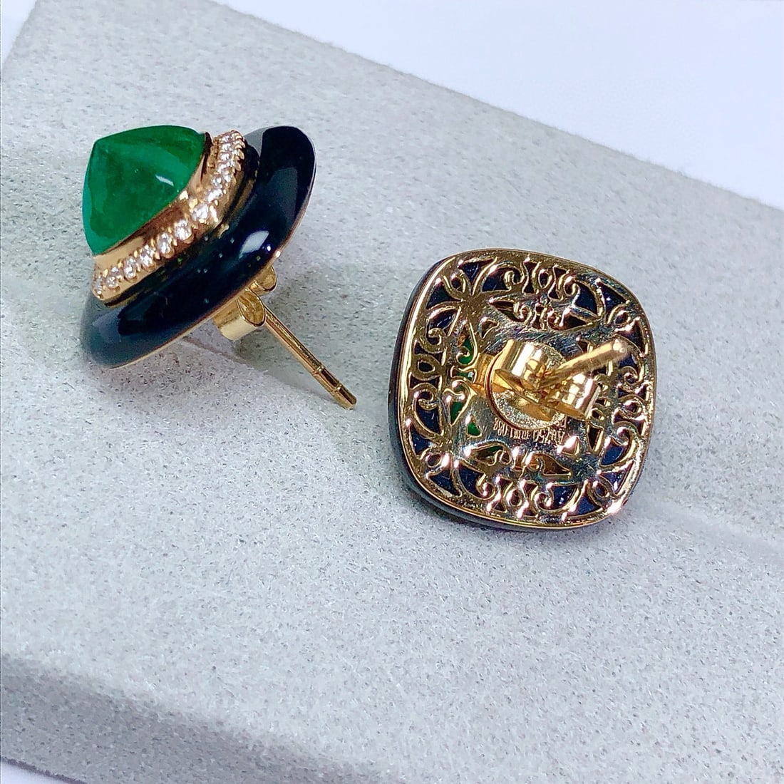 14k Gold 4.15 Ctw Vivid Green Natural Emerald & Diamond Earrings - 7