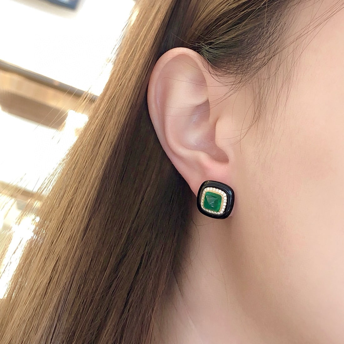 14k Gold 4.15 Ctw Vivid Green Natural Emerald & Diamond Earrings - 8