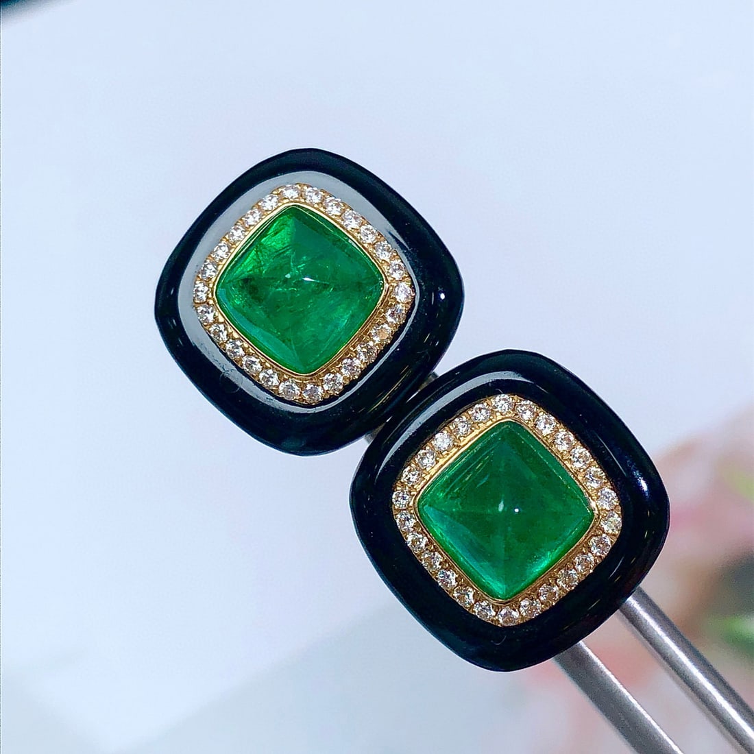 14k Gold 4.15 Ctw Vivid Green Natural Emerald & Diamond Earrings - 9