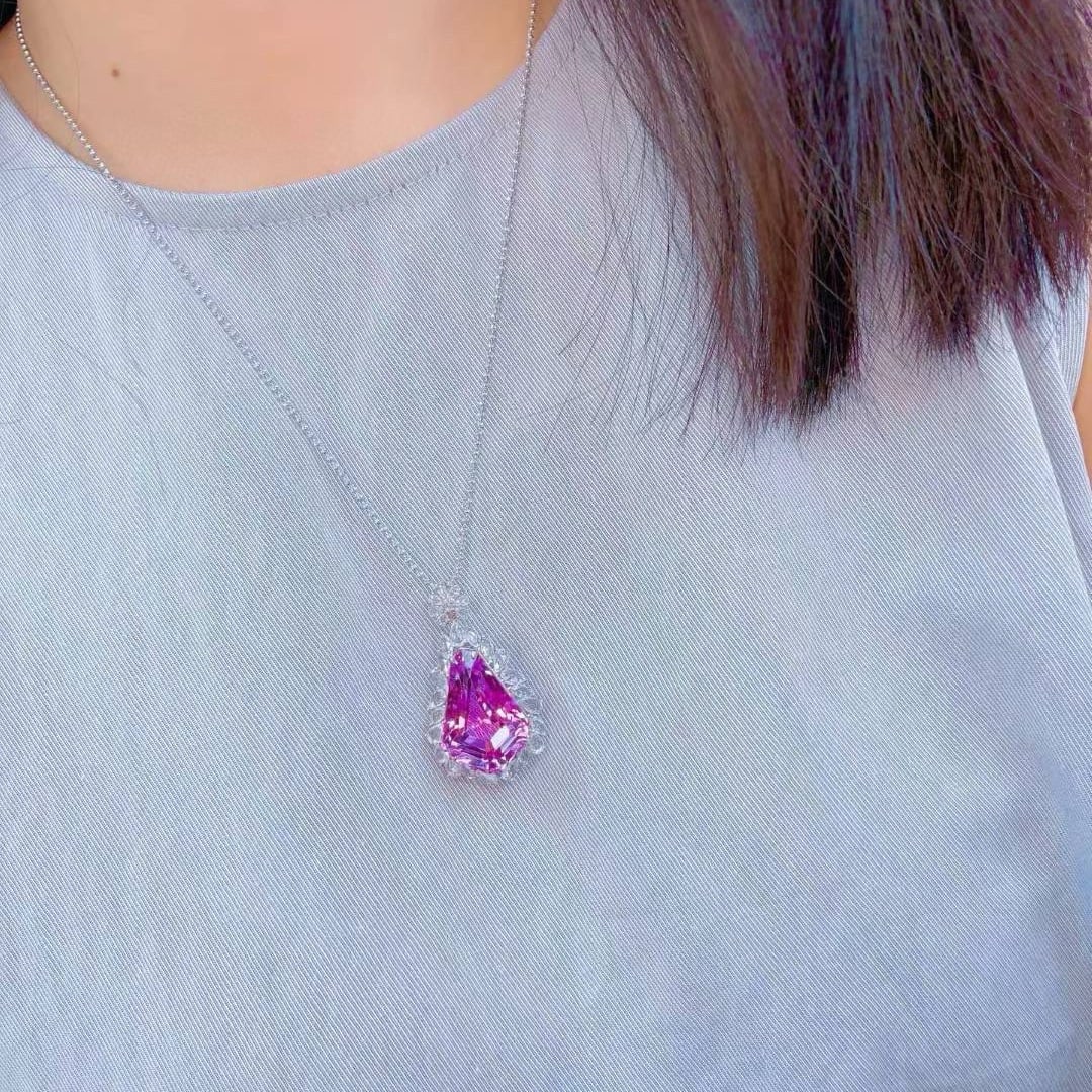 14k Gold 36.76 Ctw Natural Kunzite & Sapphire Pendant( Without Chain ) - 5