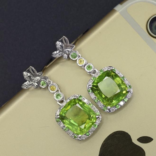 14k Gold 7.05 Ctw Natural Peridot & Diamond Earrings - 3
