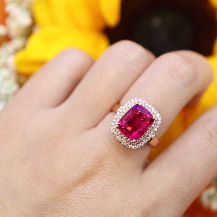 14k Gold 3.29 Ctw Natural Tourmaline & Diamond Ring/pendant( Without Chain ) - 2