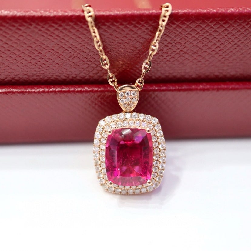 14k Gold 3.29 Ctw Natural Tourmaline & Diamond Ring/pendant( Without Chain ) - 3