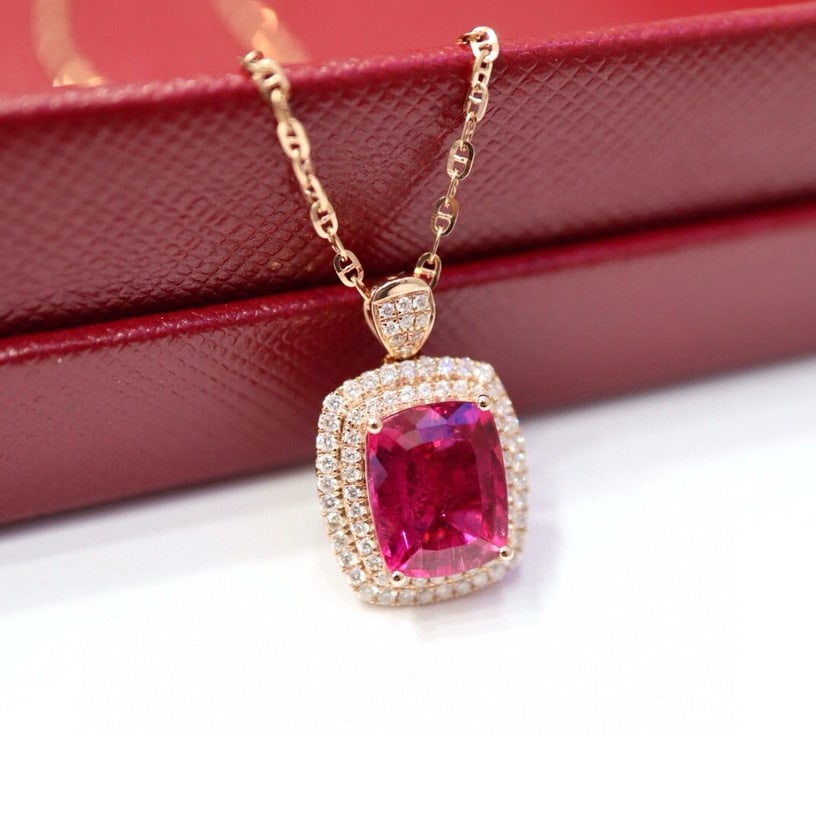 14k Gold 3.29 Ctw Natural Tourmaline & Diamond Ring/pendant( Without Chain ) - 4