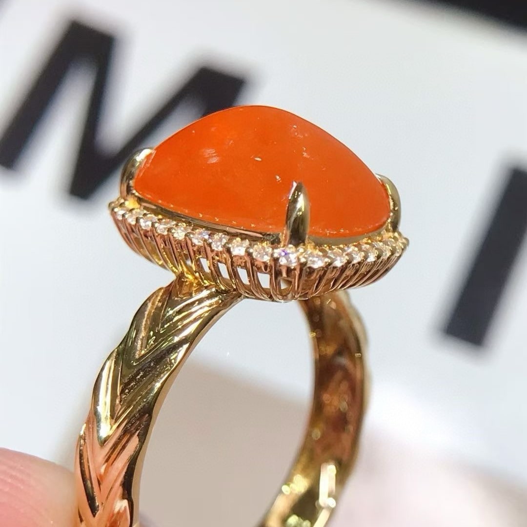 14k Gold 9 Ct Natural Spessartine & Diamond Ring - 2