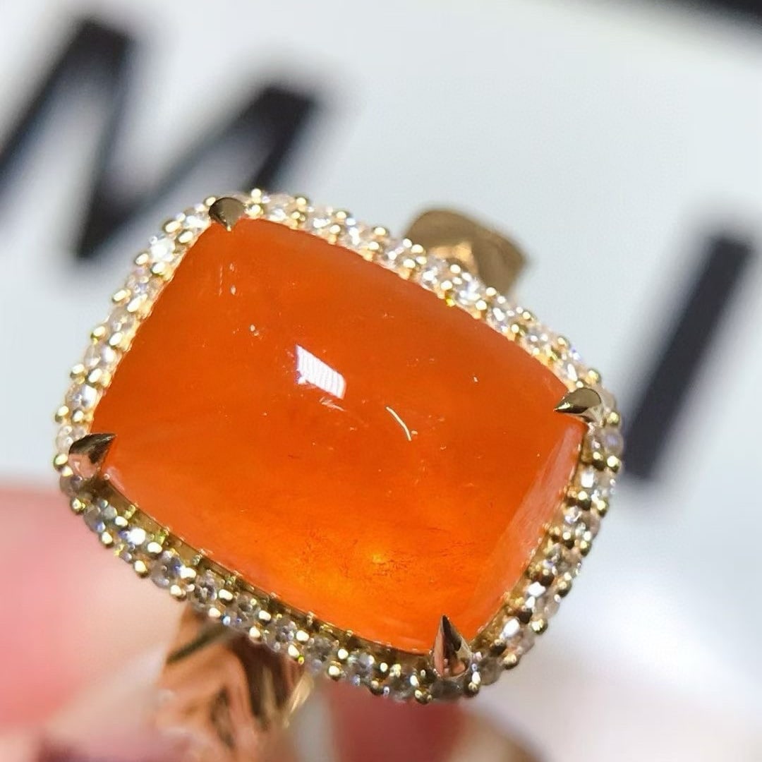 14k Gold 9 Ct Natural Spessartine & Diamond Ring - 3