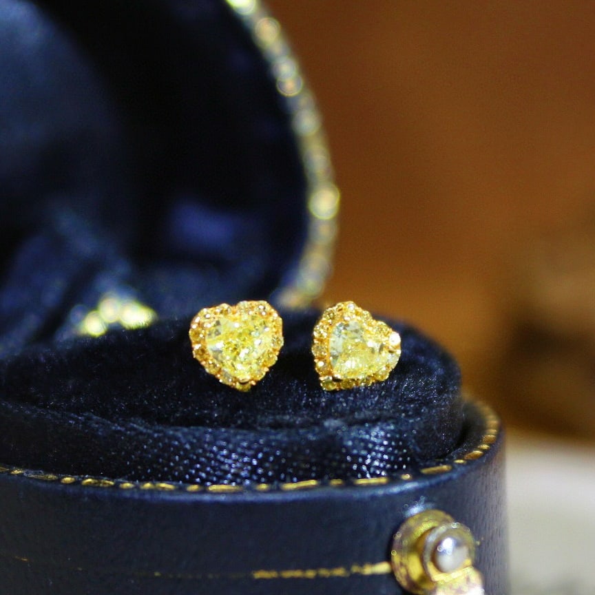 14k Gold 0.50 Ct Natural Yellow Diamond Earrings - 4