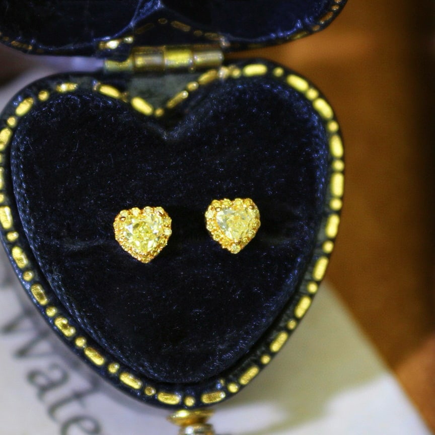 14k Gold 0.50 Ct Natural Yellow Diamond Earrings - 5