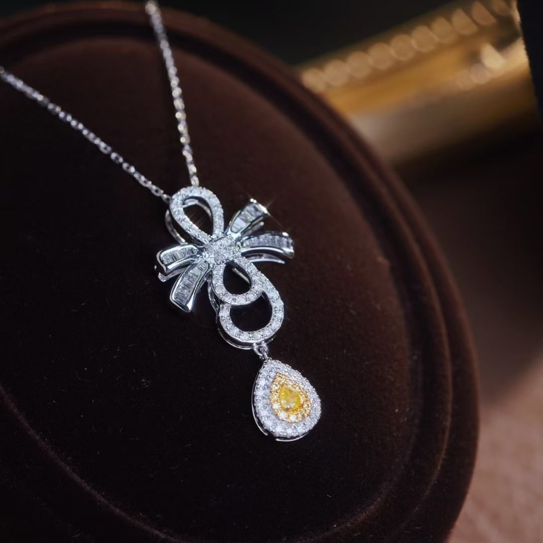 14k Gold 0.65 Ctw Natural Yellow Diamond & Diamond Necklace - 2
