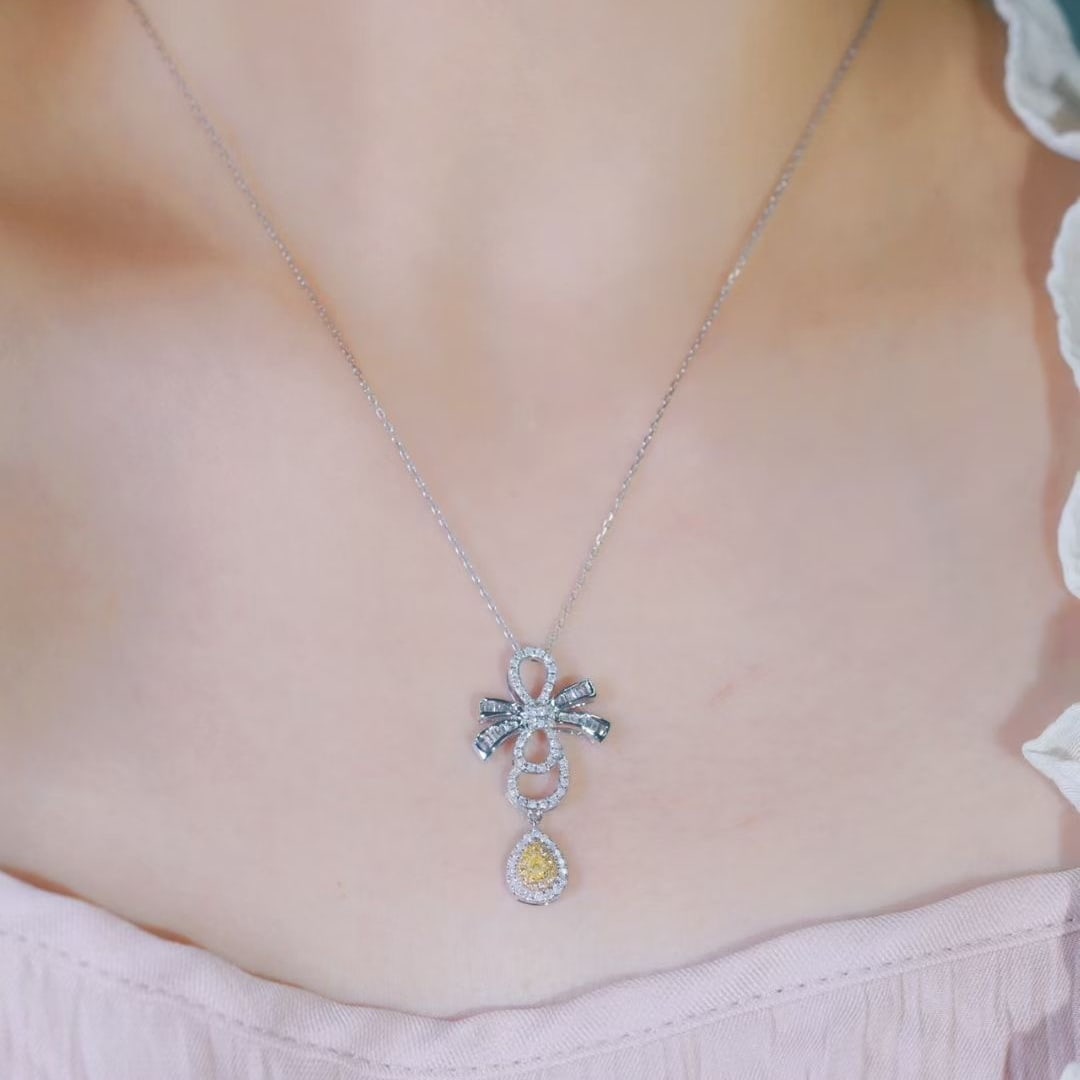 14k Gold 0.65 Ctw Natural Yellow Diamond & Diamond Necklace - 4