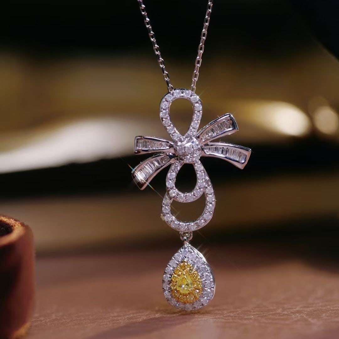 14k Gold 0.65 Ctw Natural Yellow Diamond & Diamond Necklace - 5