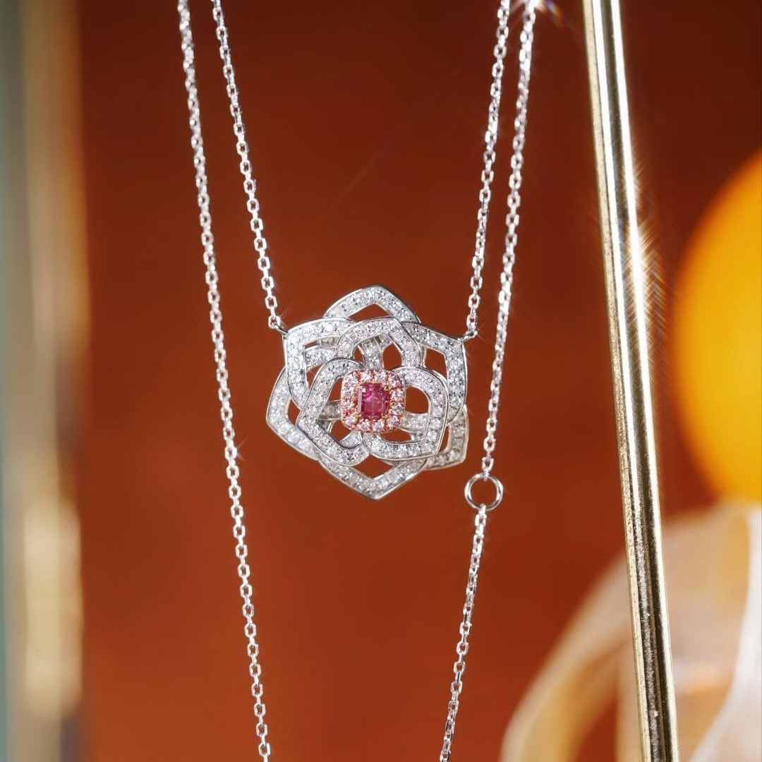 14k Gold 0.65 Ctw Natural Pink Diamond & Diamond Necklace - 4