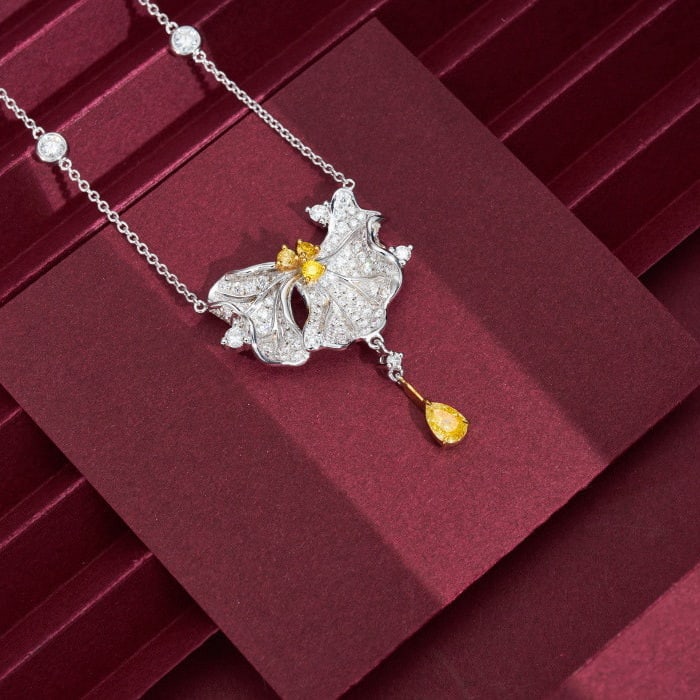 14k Gold 1.97 Ctw Natural Yellow Diamond & Diamond Necklace - 2