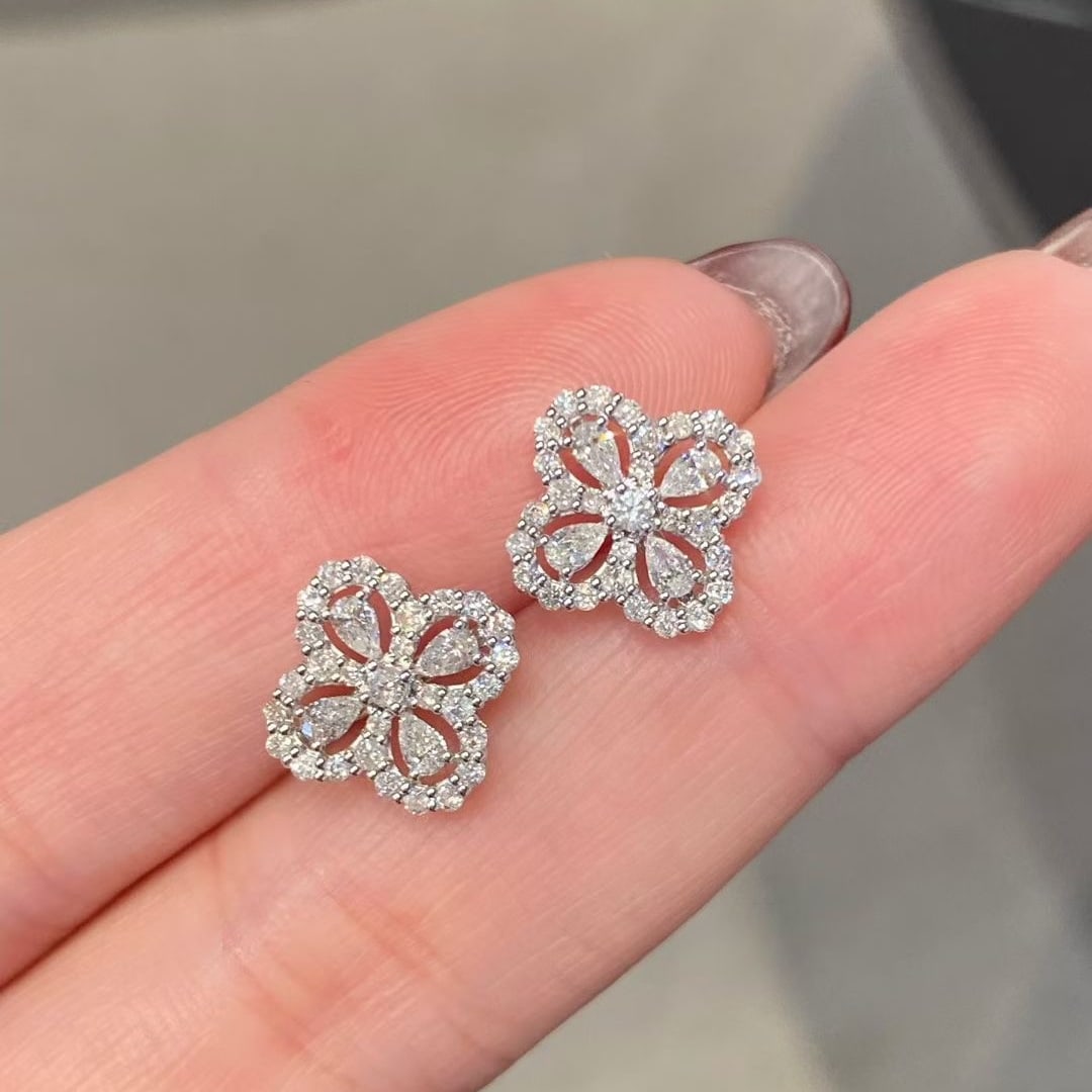 14k Gold 1 Ct Natural H Diamond Earrings - 4