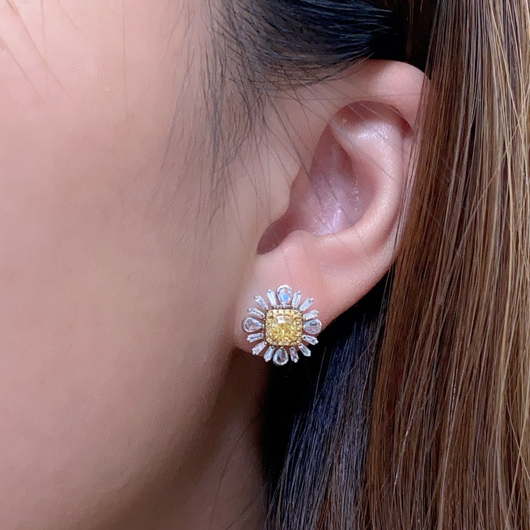 14k Gold 1.27 Ctw Natural Yellow Diamond & Diamond Earrings - 3