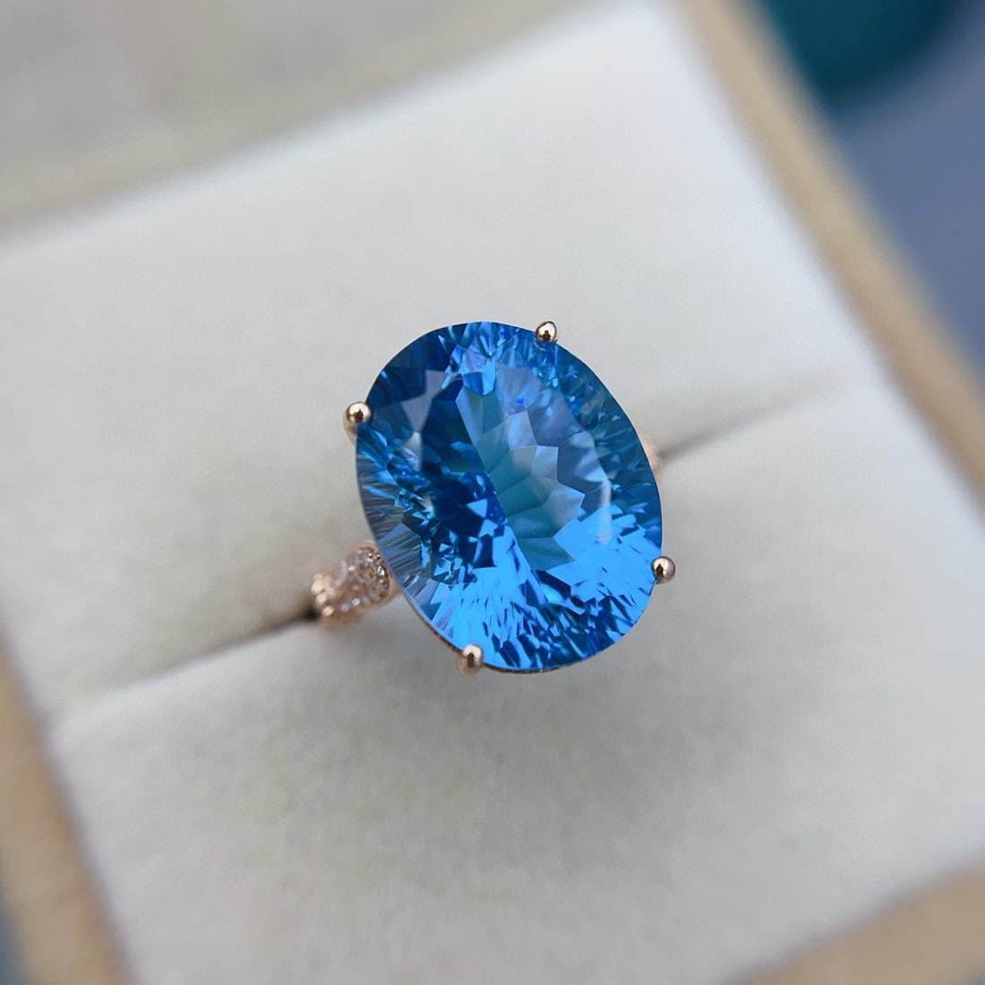14k Gold 10.75 Ct Natural Topaz & Diamond Ring - 6