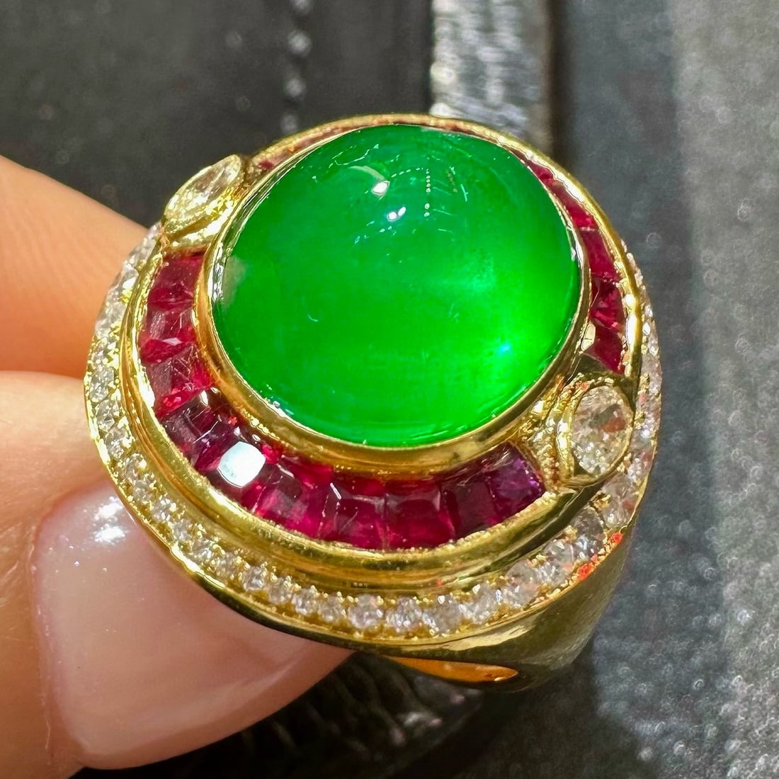 14k Gold 7.21 Ctw Natural Emerald & Ruby Ring - 3