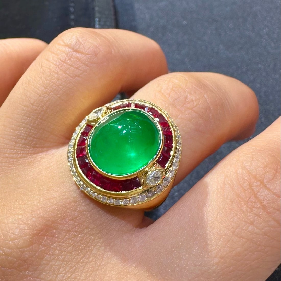 14k Gold 7.21 Ctw Natural Emerald & Ruby Ring - 4