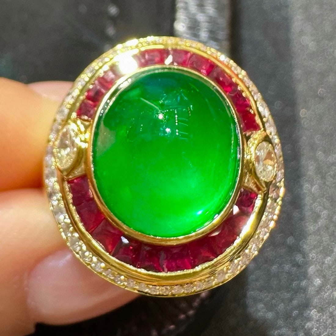 14k Gold 7.21 Ctw Natural Emerald & Ruby Ring - 5