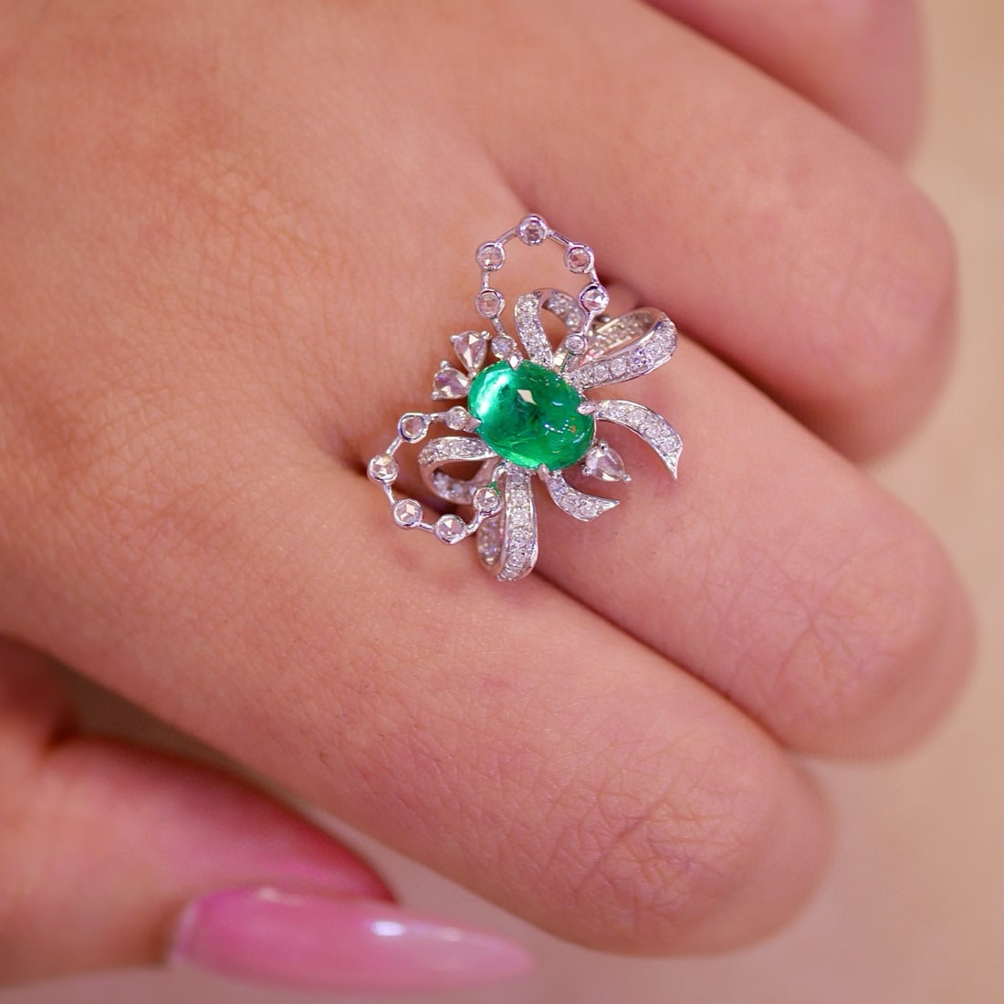 14k Gold 1.50 Ctw Vivid Green Natural Emerald & Diamond Ring - 2