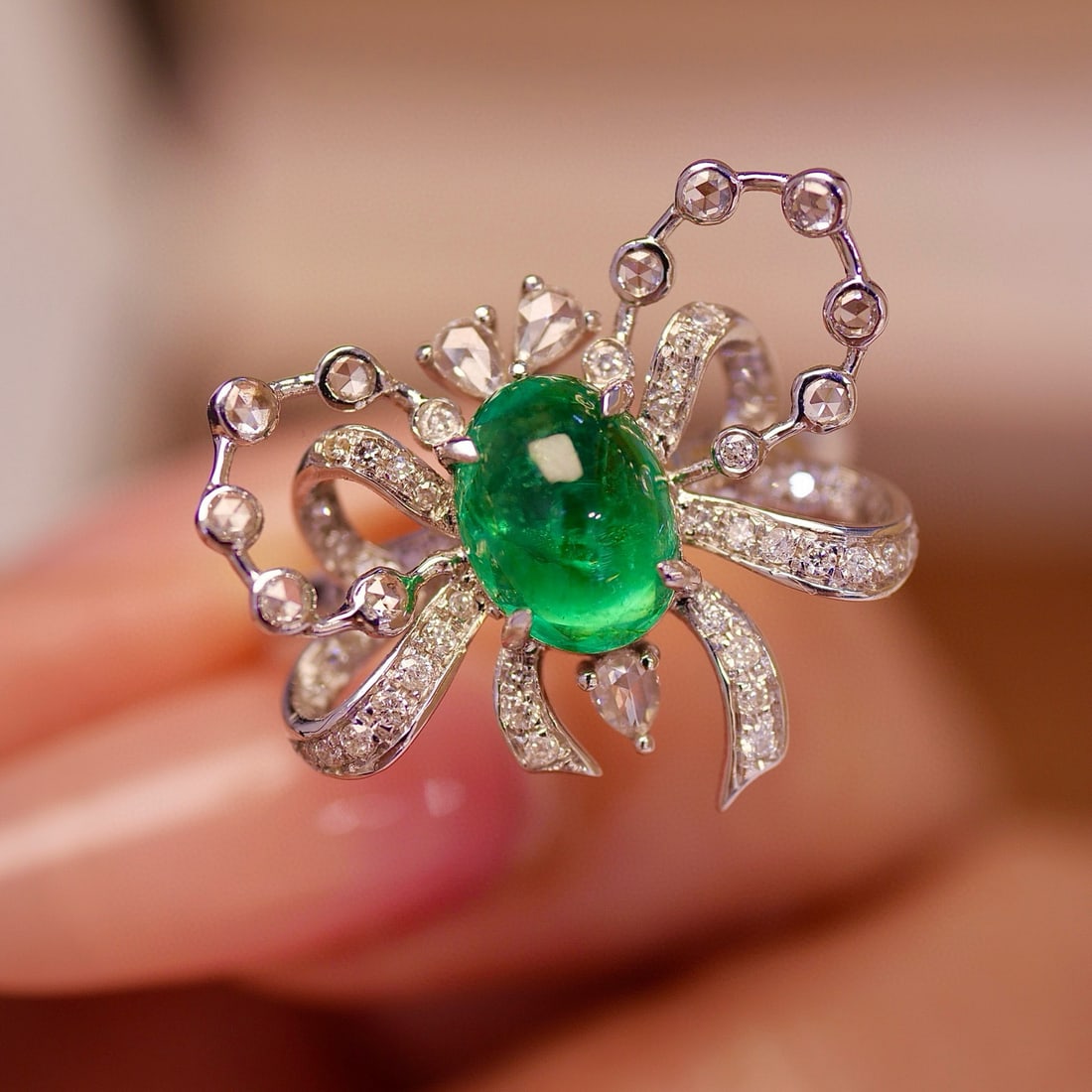 14k Gold 1.50 Ctw Vivid Green Natural Emerald & Diamond Ring - 5