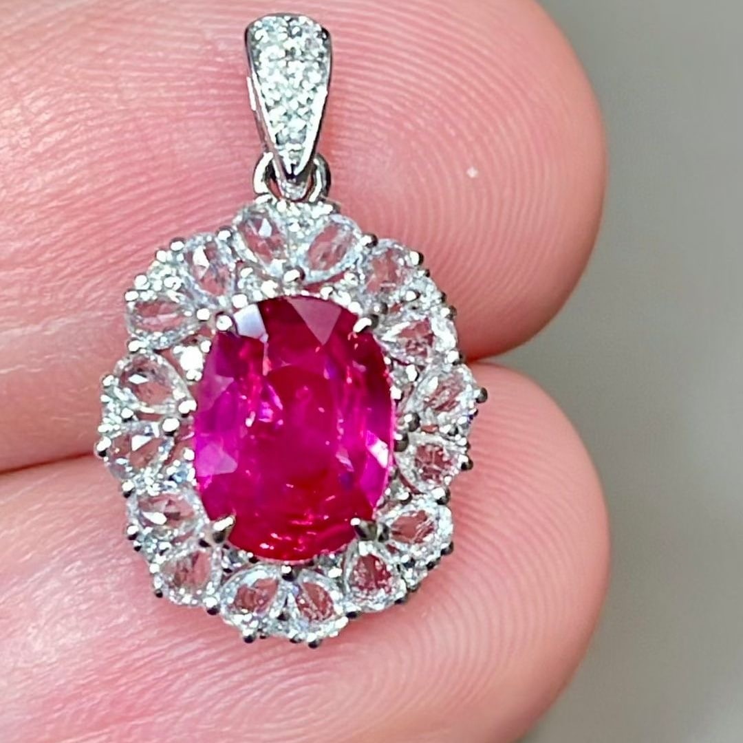 14k Gold 1 Ct Natural Ruby & Diamond & Sapphire Pendant( Without Chain ) - 2