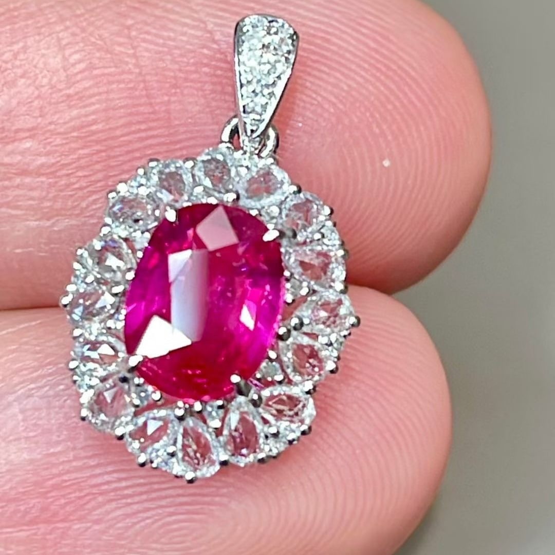 14k Gold 1 Ct Natural Ruby & Diamond & Sapphire Pendant( Without Chain ) - 4