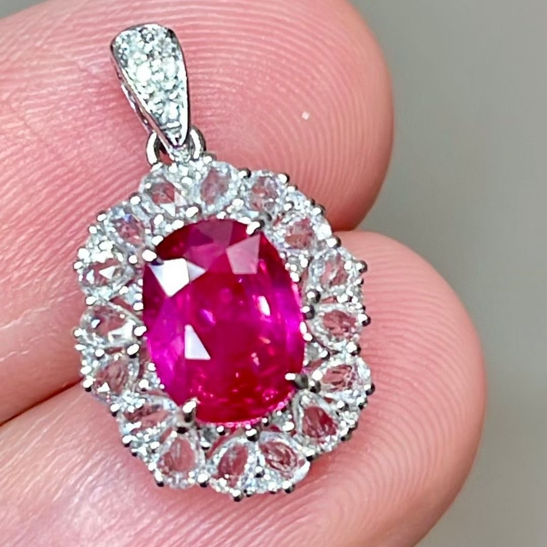 14k Gold 1 Ct Natural Ruby & Diamond & Sapphire Pendant( Without Chain ) - 5