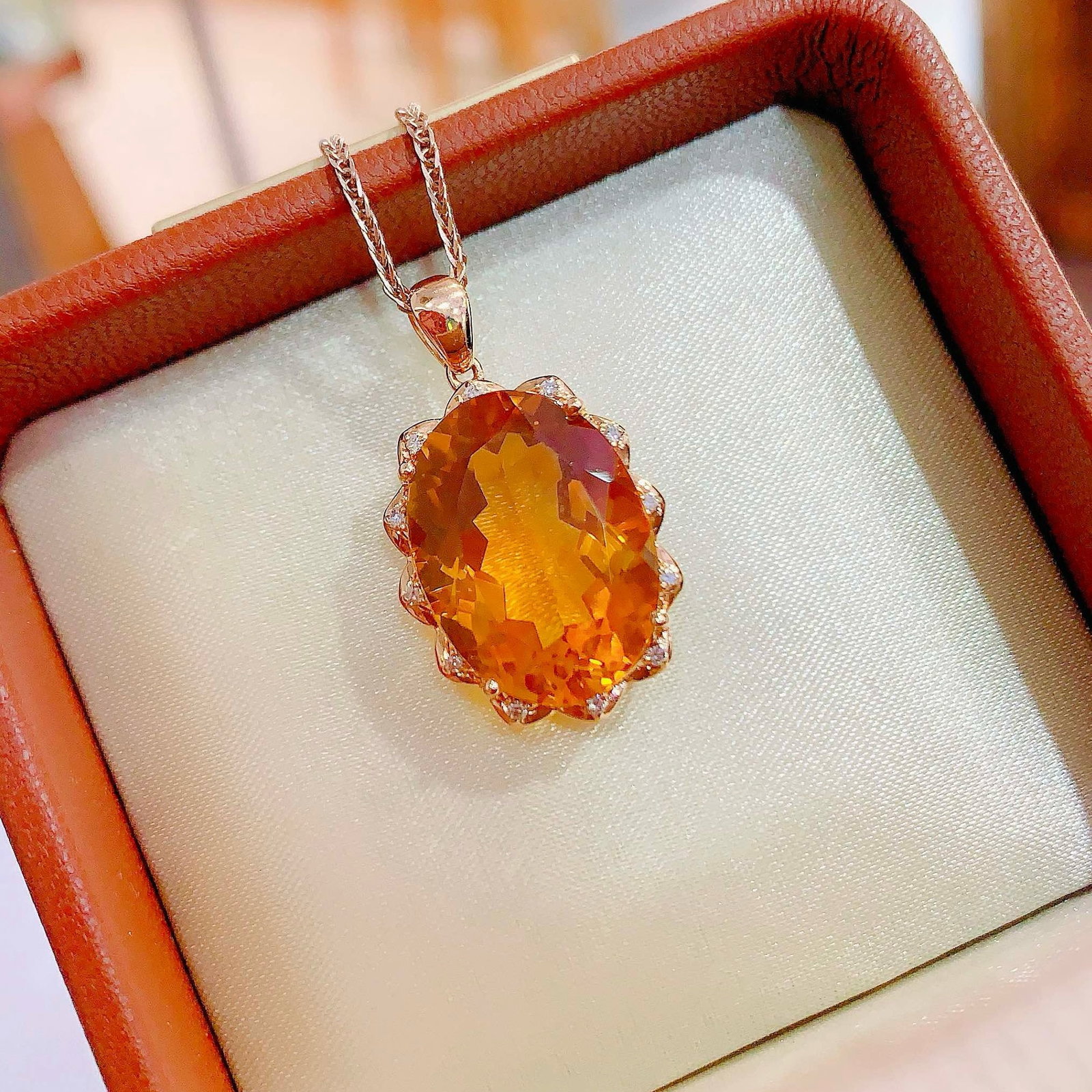 14k Gold 12.76 Ctw Natural Citrine & Diamond Pendant( Without Chain ) - 3