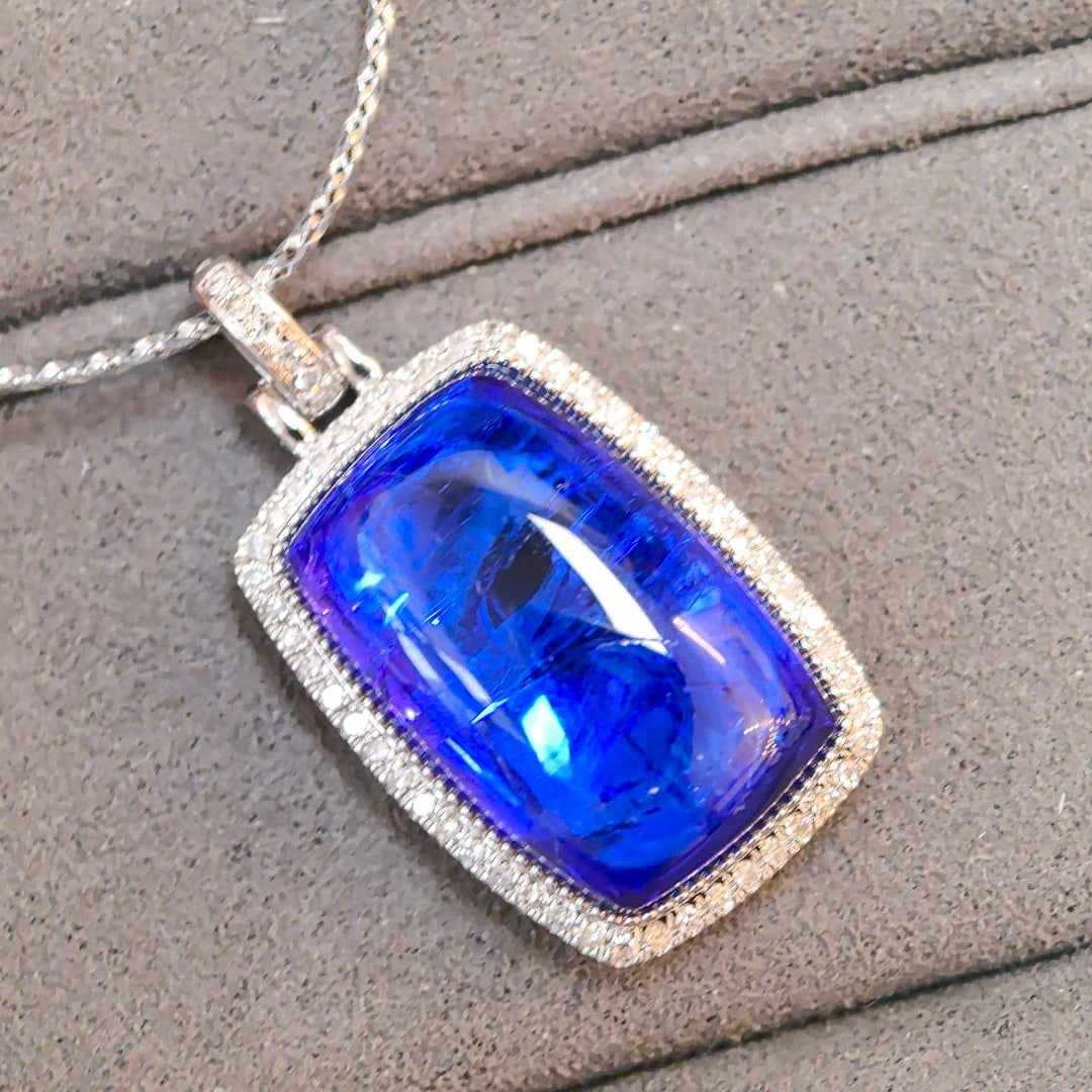 14k Gold 14.00 Ctw Natural Tanzanite & Diamond Pendant( Without Chain ) - 2