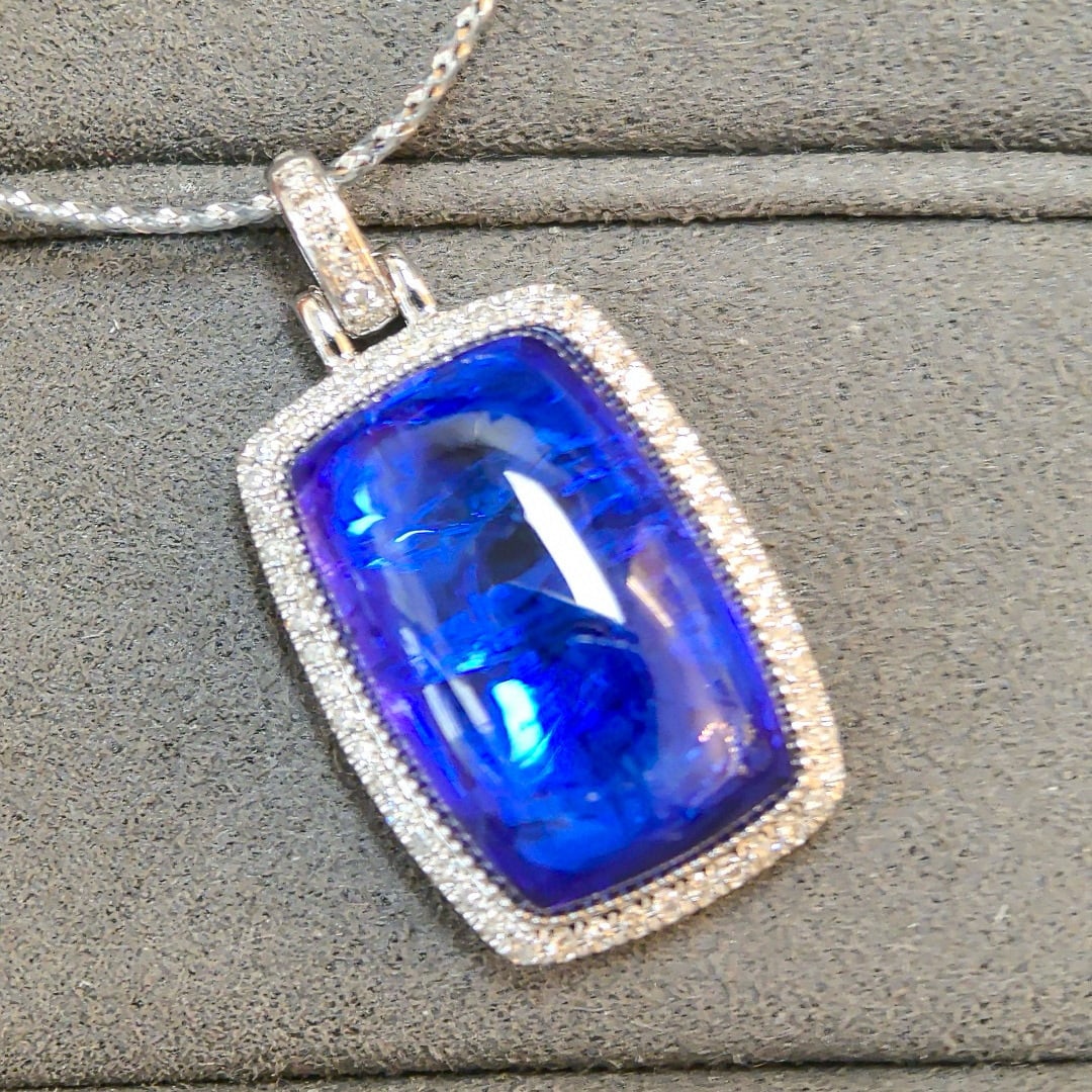 14k Gold 14.00 Ctw Natural Tanzanite & Diamond Pendant( Without Chain ) - 3