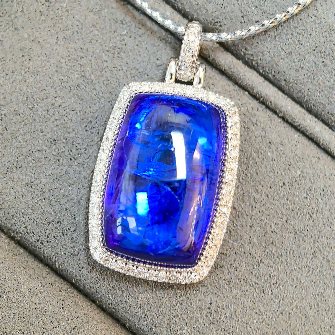 14k Gold 14.00 Ctw Natural Tanzanite & Diamond Pendant( Without Chain ) - 4