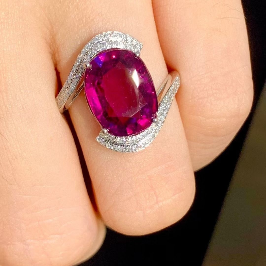 14k Gold 5 Ct Natural Tourmaline & Diamond Ring - 5