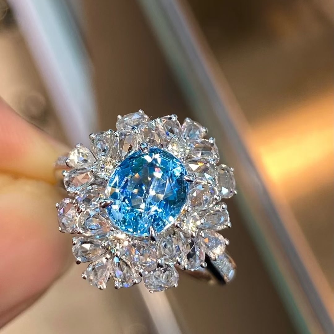 14k Gold 2.68 Ctw Natural Aquamarine & Sapphire Ring - 4