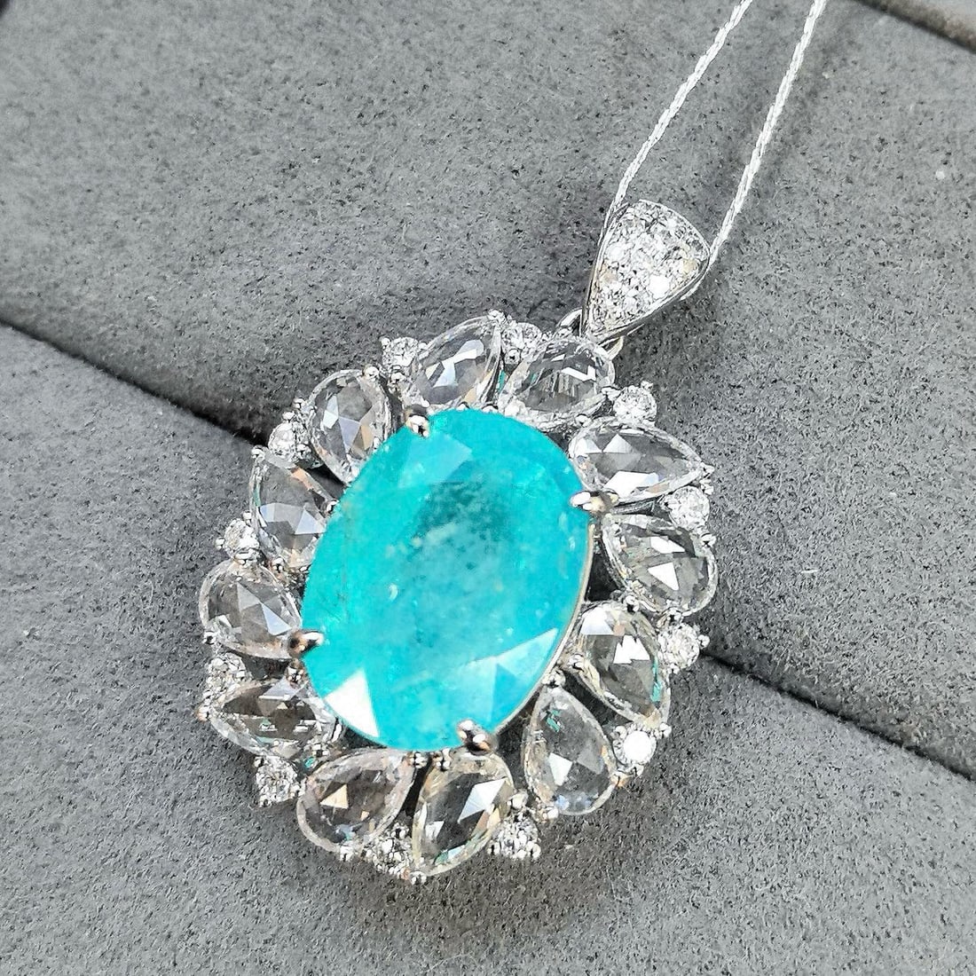 14k Gold 6.93 Ctw Natural Paraiba Tourmaline & Sapphire Pendant( Without Chain ) - 4