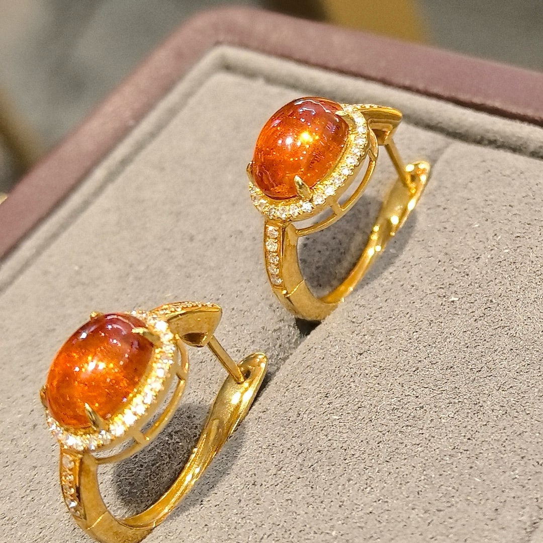 14k Gold 5.05 Ctw Natural Spessartine & Diamond Earrings - 4