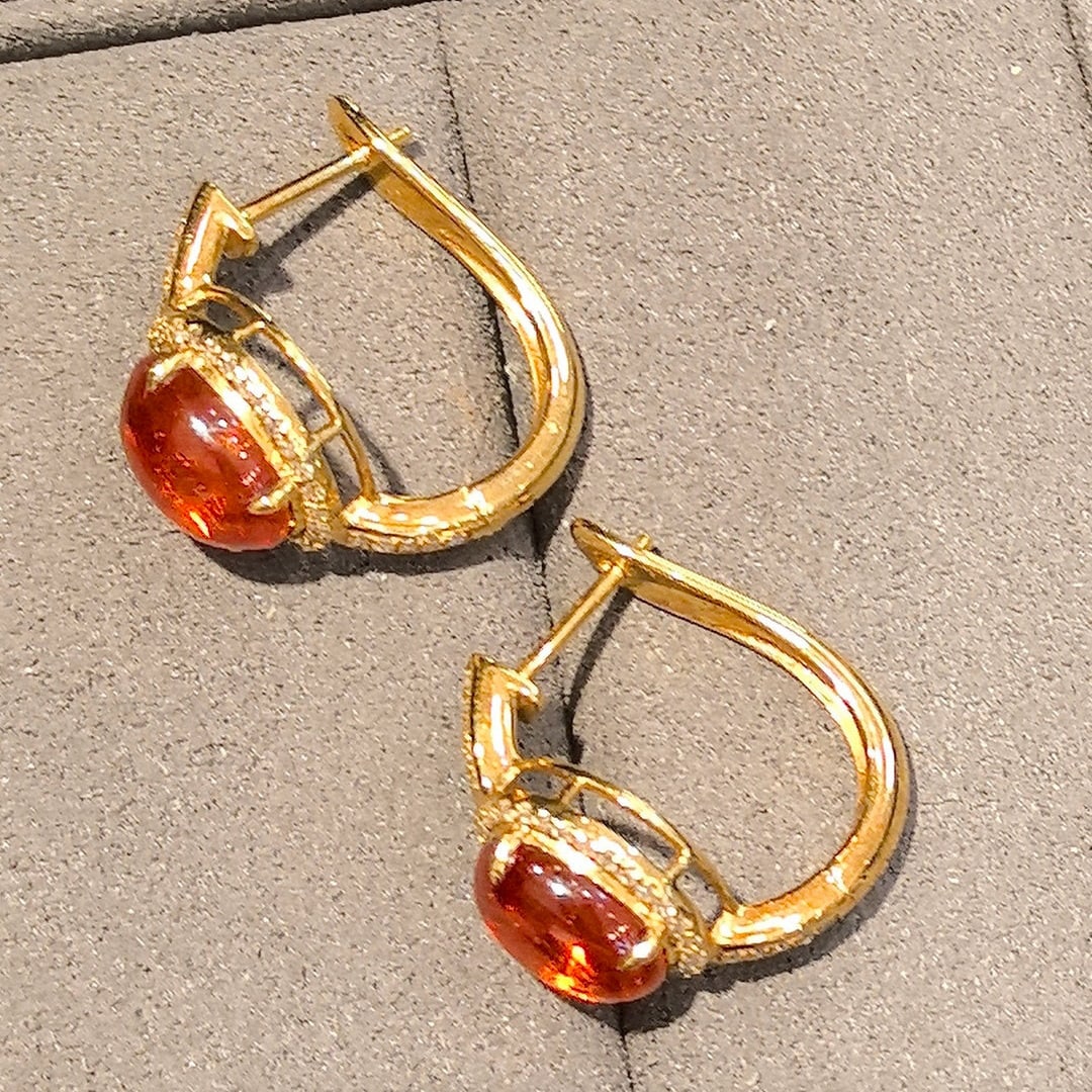 14k Gold 5.05 Ctw Natural Spessartine & Diamond Earrings - 5