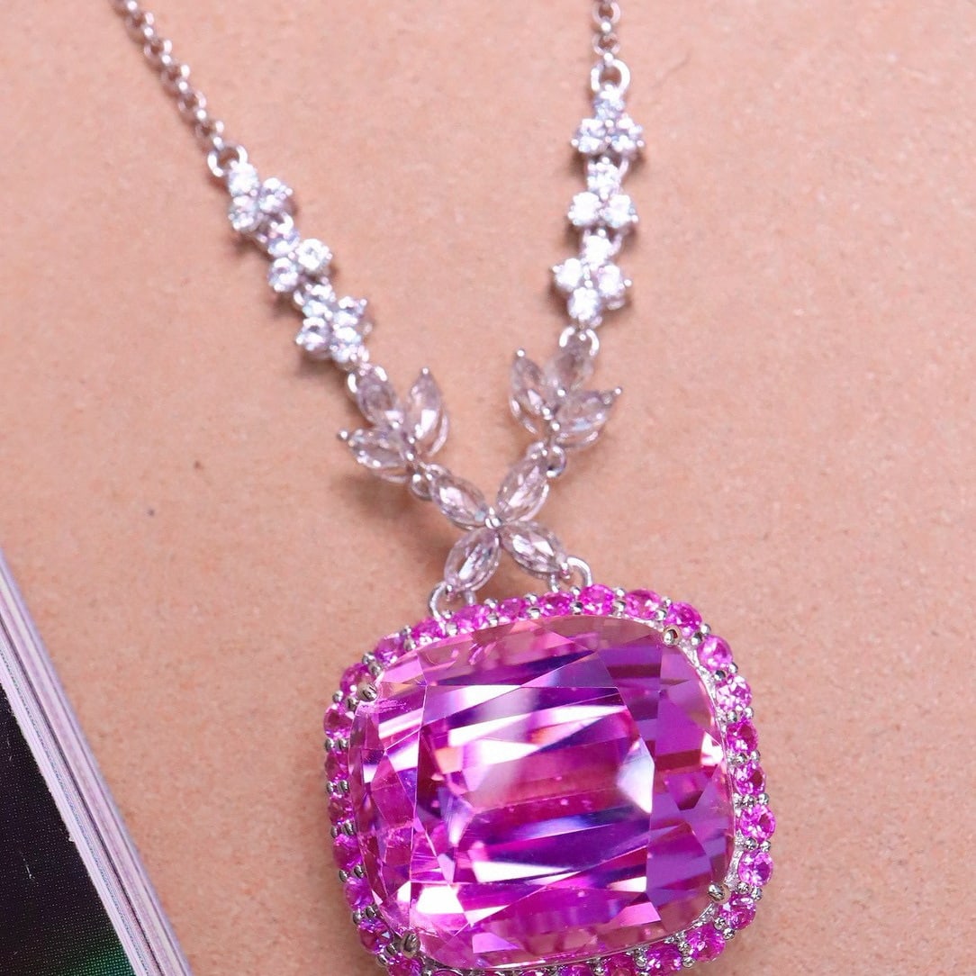 14k Gold 34.84 Ctw Natural Kunzite & Sapphire Necklace - 5