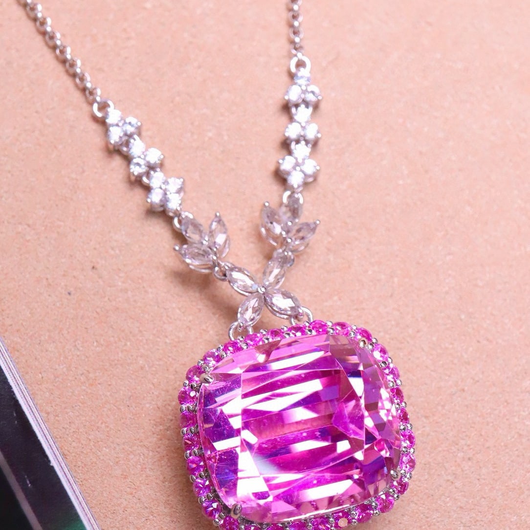 14k Gold 34.84 Ctw Natural Kunzite & Sapphire Necklace - 6