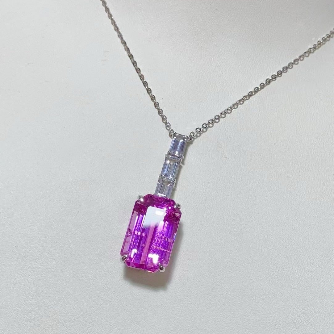 14k Gold 18.43 Ctw Natural Kunzite & Sapphire Pendant( Without Chain ) - 3