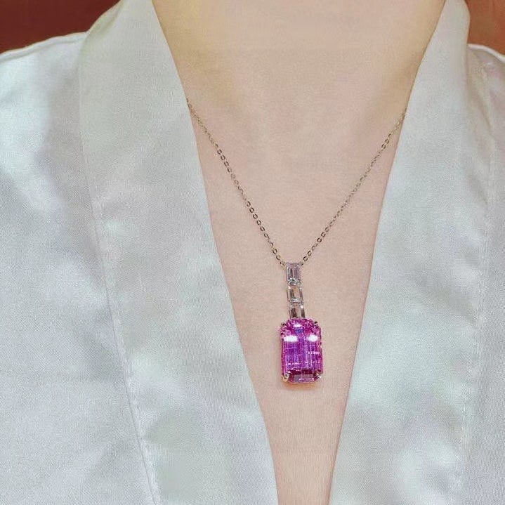 14k Gold 18.43 Ctw Natural Kunzite & Sapphire Pendant( Without Chain ) - 4