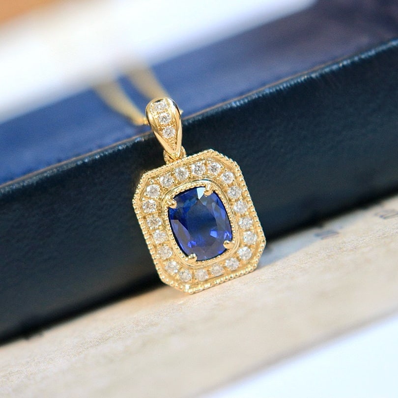 14k Gold 1.01 Ct Natural Sapphire & Diamond Pendant( Without Chain ) - 6