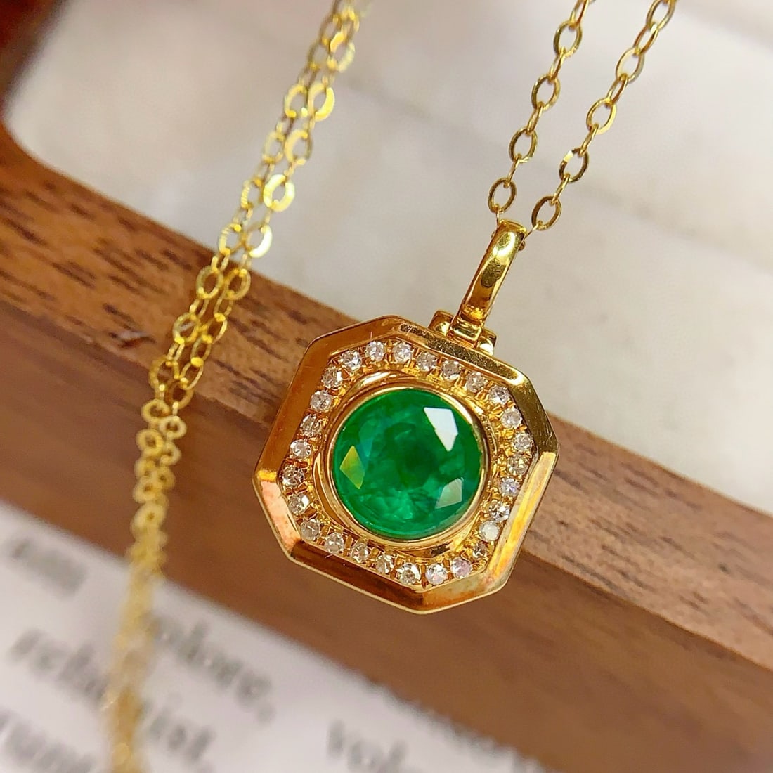 14k Gold 1 Ct Vivid Green Natural Emerald & Diamond Pendant( Without Chain ) - 4